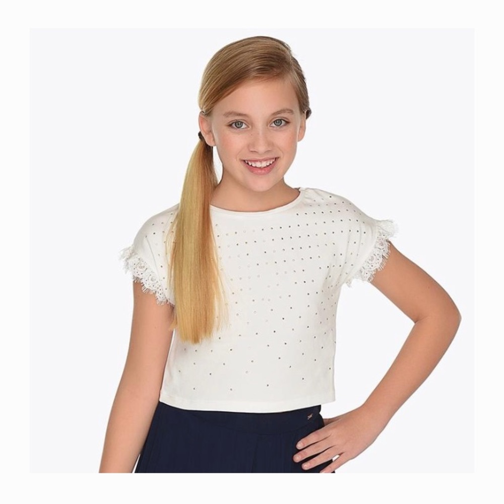 MAYORAL WHITE SHORT SLEEVED CROPPED TOP 🤍
